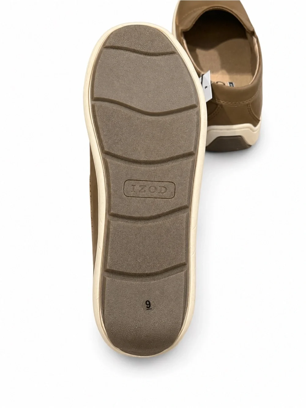 NWT Izod Men's Tan Slip-On Boat Shoes with Cream Sole